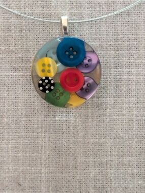 Unique Colorful Button Pendant Necklace